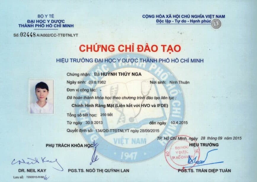 Chứng chỉ đào tạo Chỉnh hình Răng mặt
