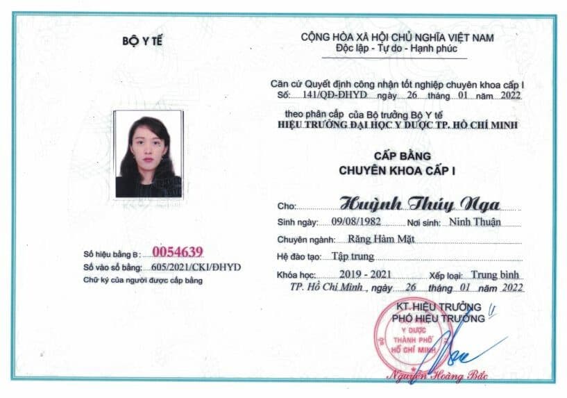 Bằng Chuyên khoa cấp I Răng Hàm Mặt