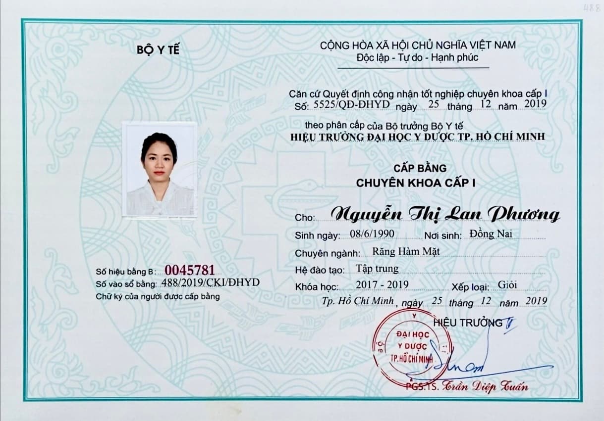 Bằng Chuyên khoa cấp I Răng Hàm Mặt
