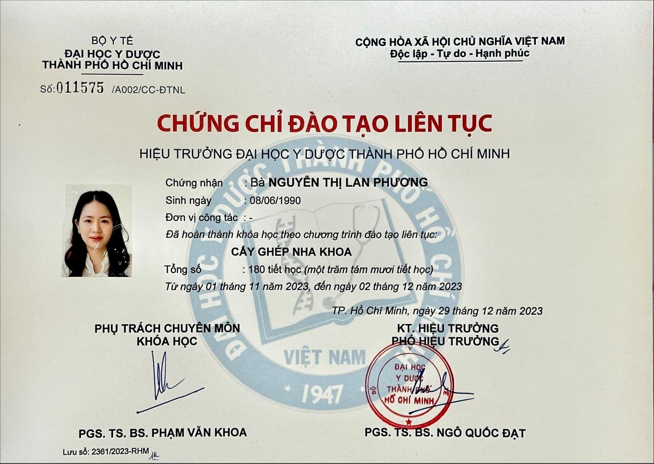 Chứng chỉ đào tạo liên tục Cấy ghép nha khoa