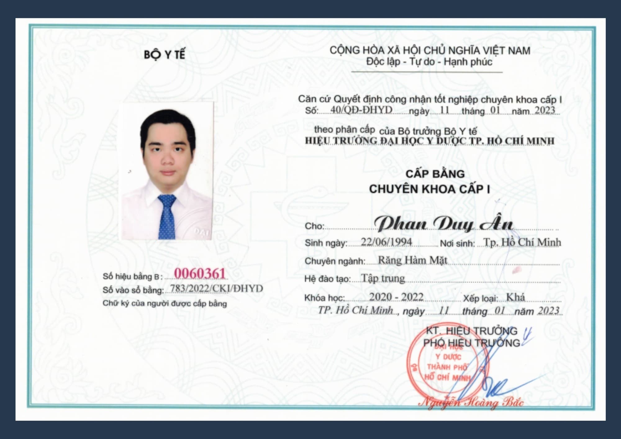 Bằng Chuyên khoa cấp I Răng Hàm Mặt