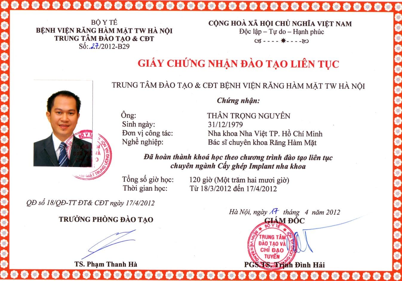 Đào tạo liên tục chuyên ngành Cấy ghép Implant nha khoa