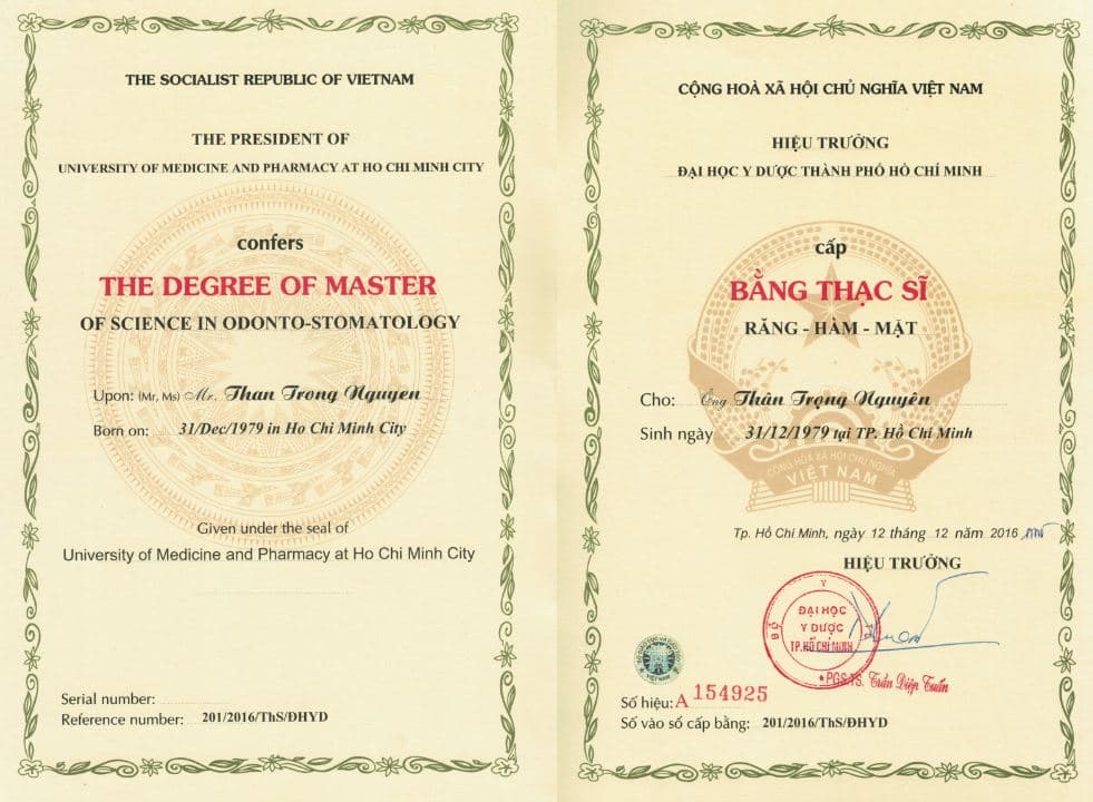 Bằng Thạc sĩ Răng Hàm Mặt
