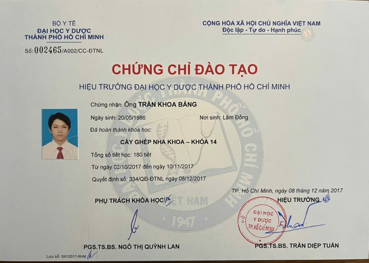 Chứng chỉ Cấy ghép nha khoa — Khóa 14