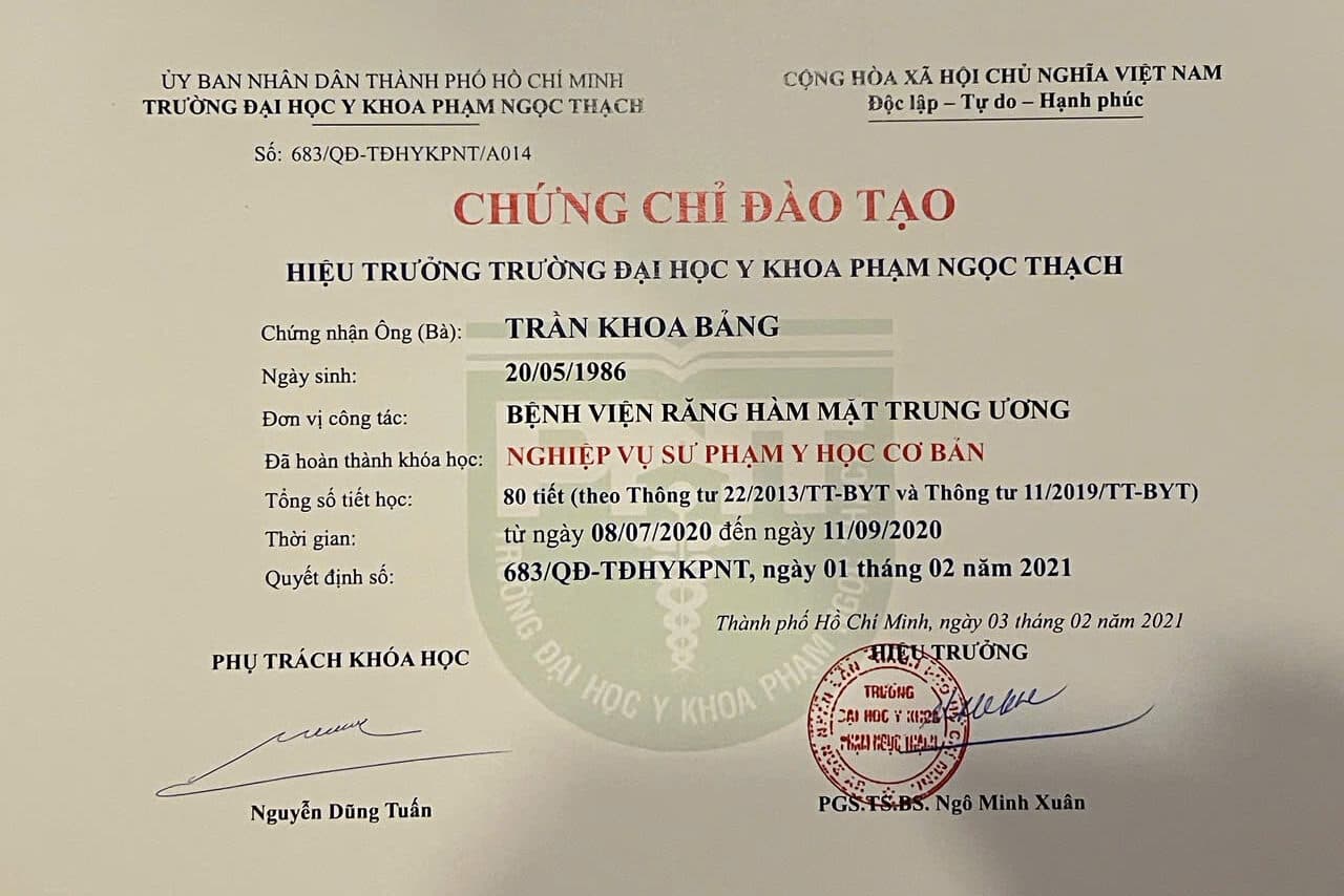 Chứng chỉ Nghiệp vụ sư phạm y học cơ bản