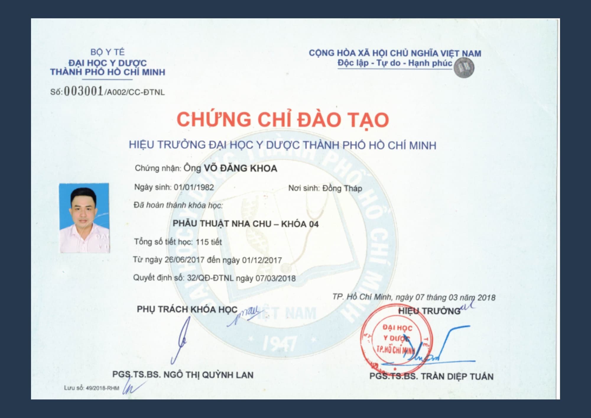 Chứng chỉ đào tạo Phẫu thuật nha chu — Khóa 04